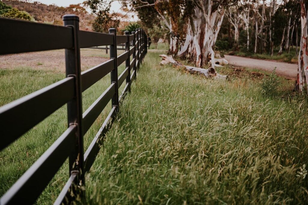 Premium Steel post and rail fencing - 4 rail - black fencing by Stock and Noble